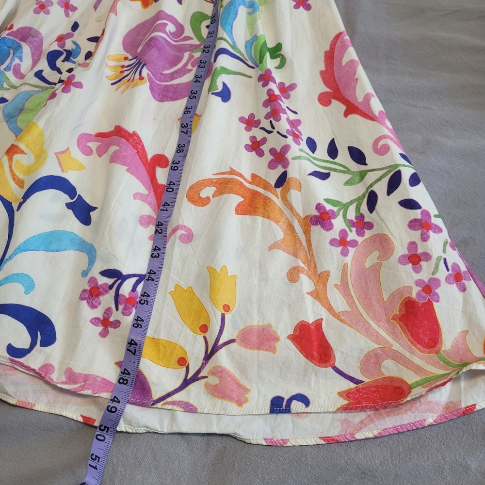 Zara Floral Midi Shirt Dress Long Sleeve Size S Tie Belt Watercolor Flowers - Picture 11 of 14